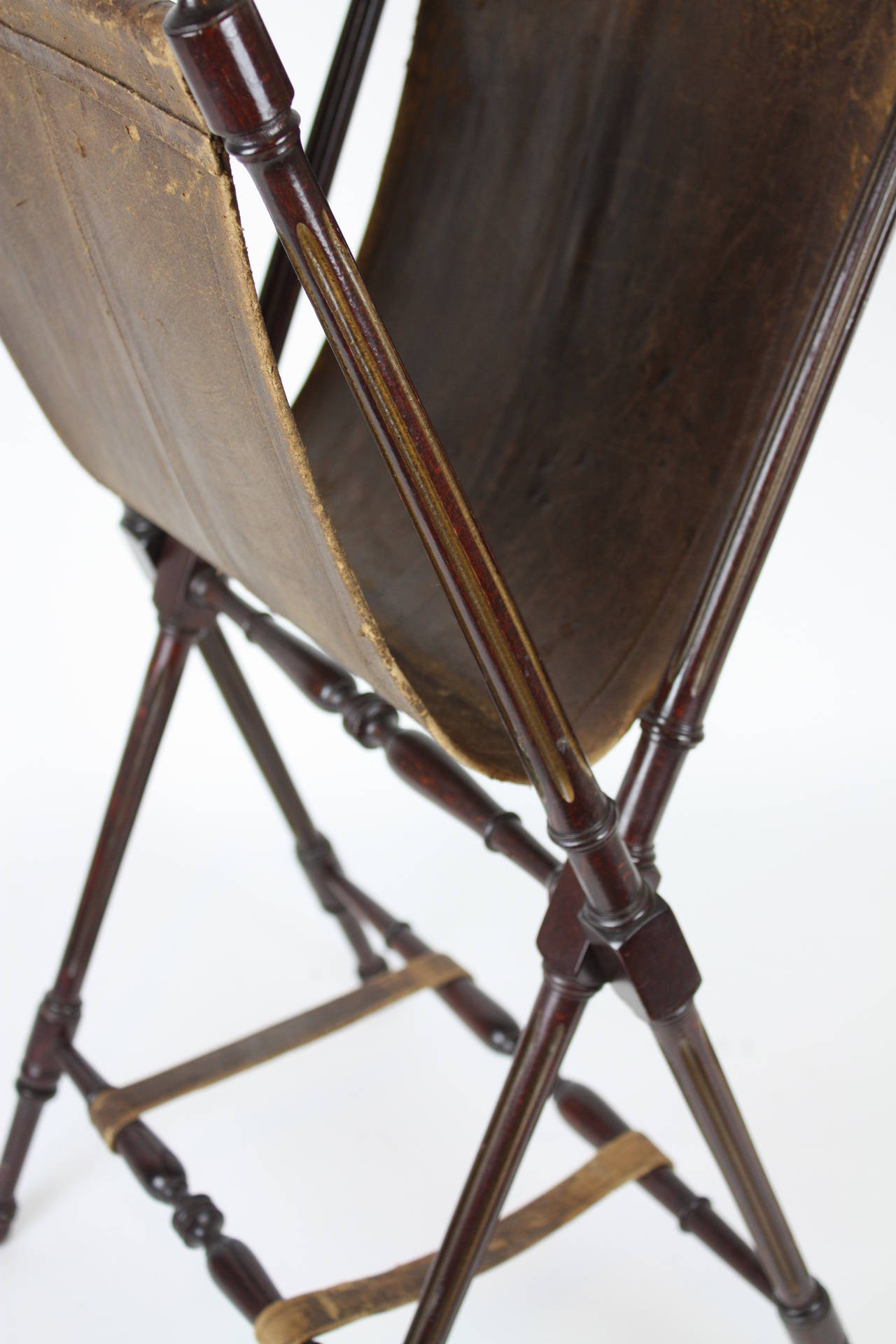 20th Century Folding Leather and Wood Newspaper Rack