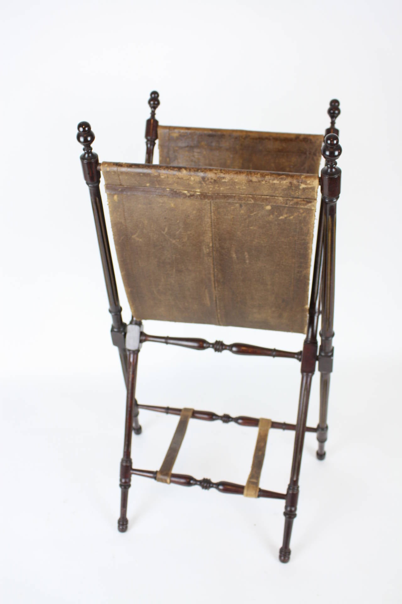 Folding Leather and Wood Newspaper Rack 1