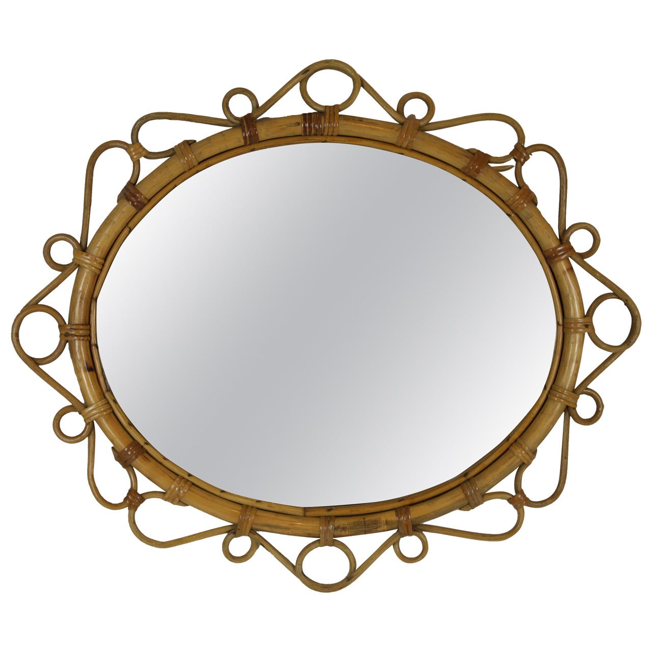 Spanish Bamboo and Wicker Oval Flowerburst Mirror