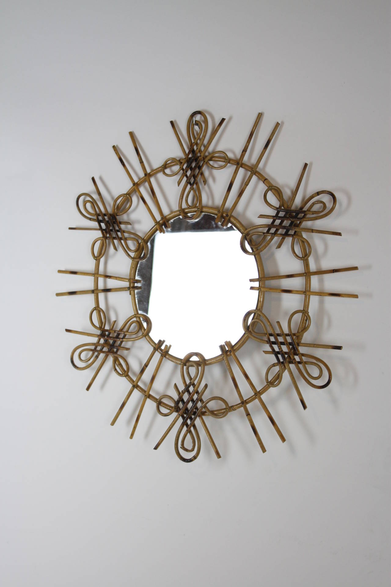 Mid-20th Century Rare Spanish Mid-Century Rattan Mirror
