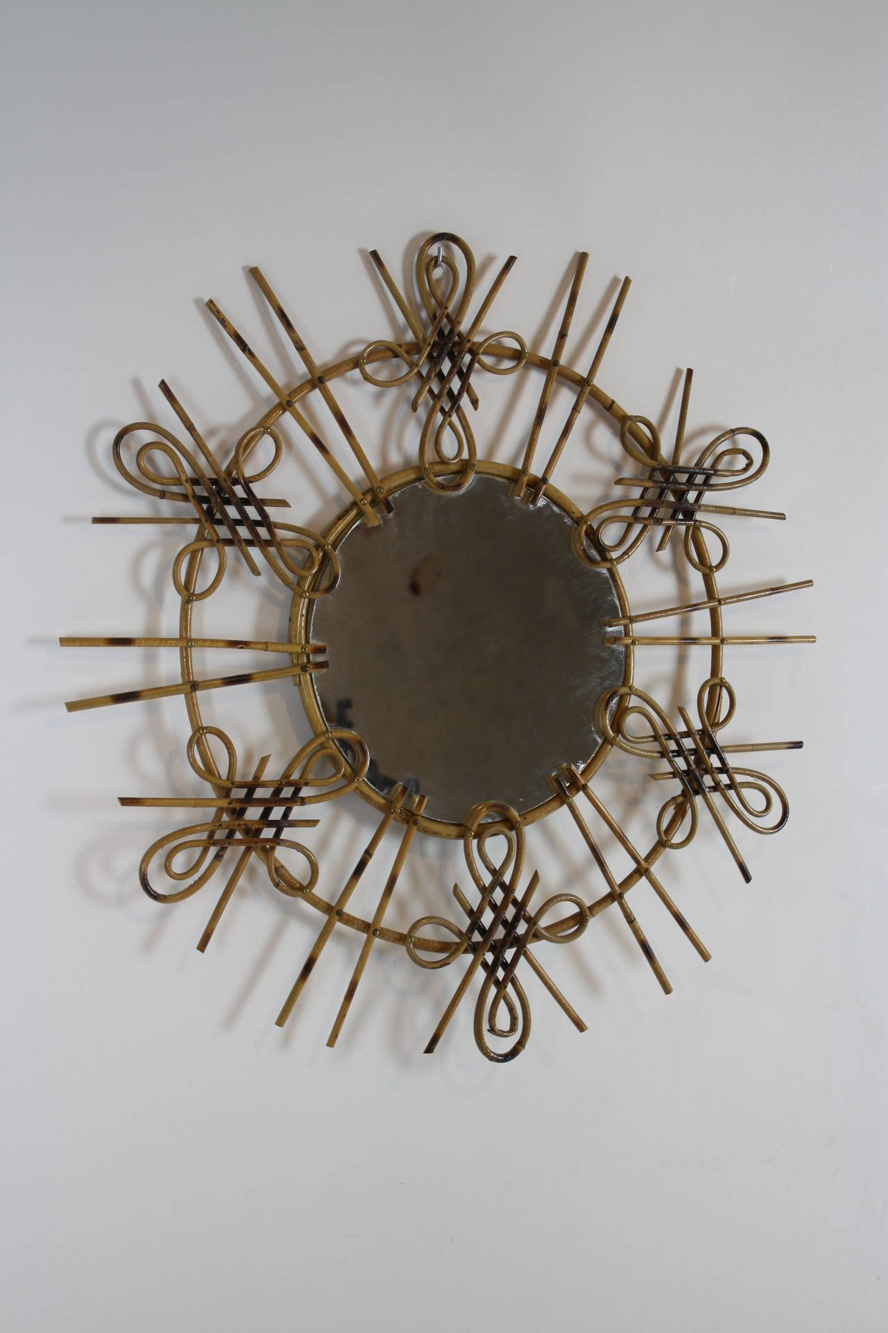 Mid-Century Modern Rare Spanish Mid-Century Rattan Mirror