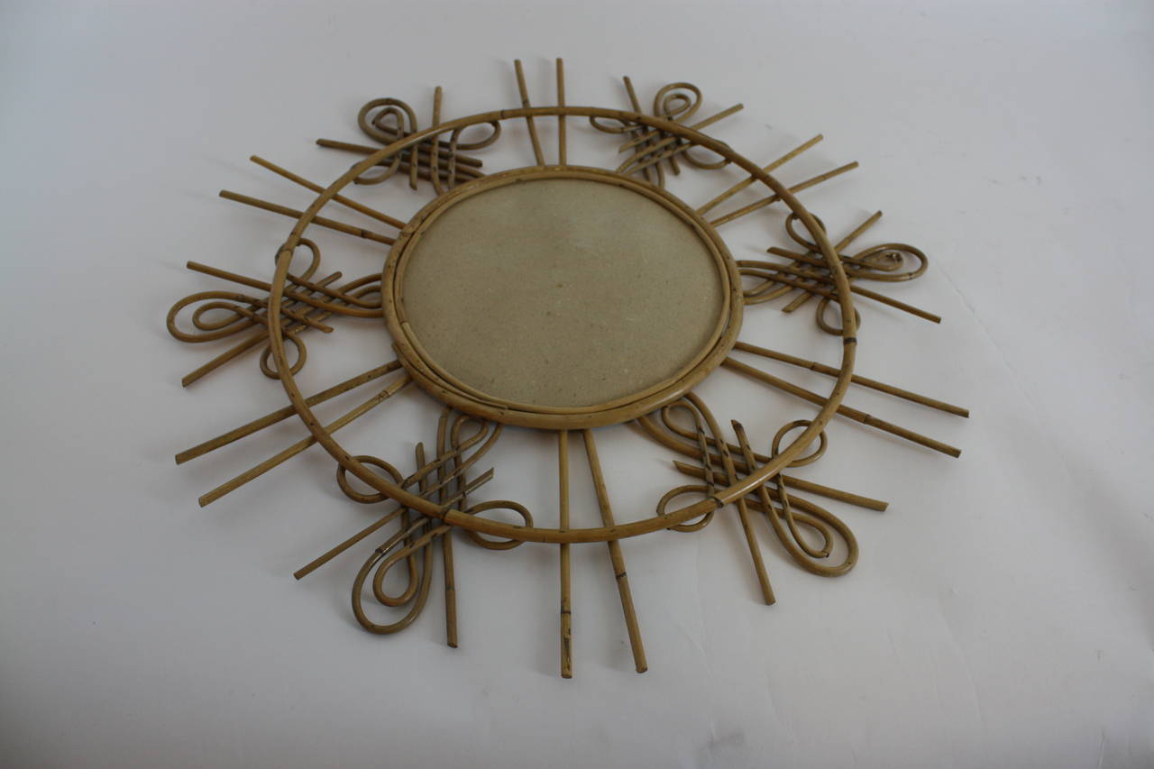 Bamboo Rare Spanish Mid-Century Rattan Mirror