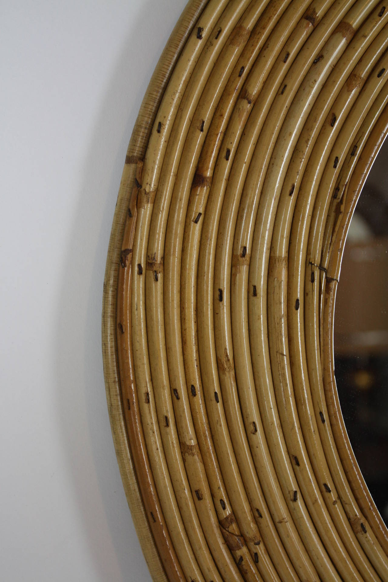 Spanish wicker cane circular mirror