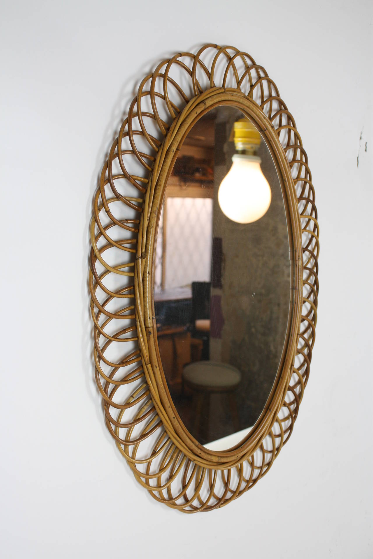 Spanish Bamboo and Rattan Flower Burst Oval Mirror