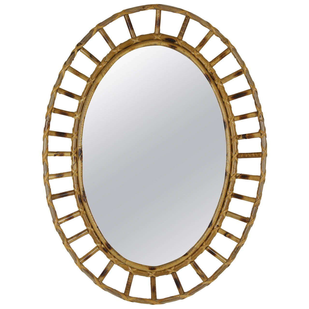 Spanish Bamboo Oval Sunburst Mirror For Sale at 1stdibs