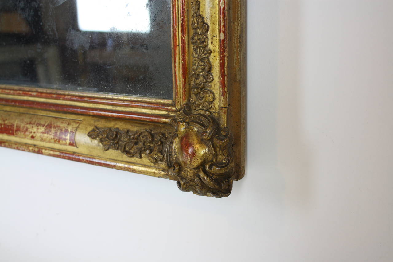 Antique French Restauration Period mirror, original mercury glass.
