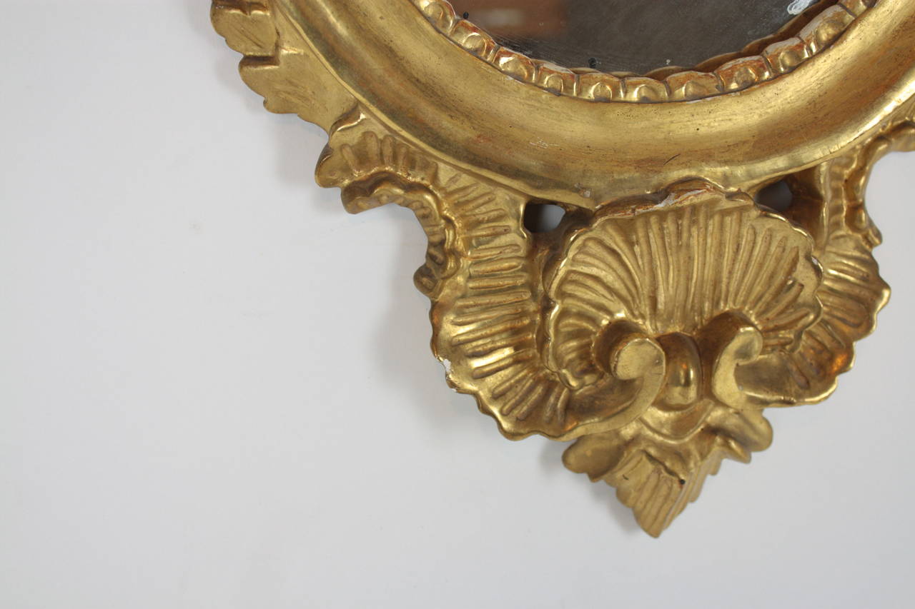 Spanish Rococo style giltwood mirror, finely carved and very nice gold leaf patina, 19th century.