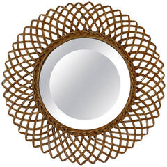Spanish Rattan Midcentury Circular Mirror