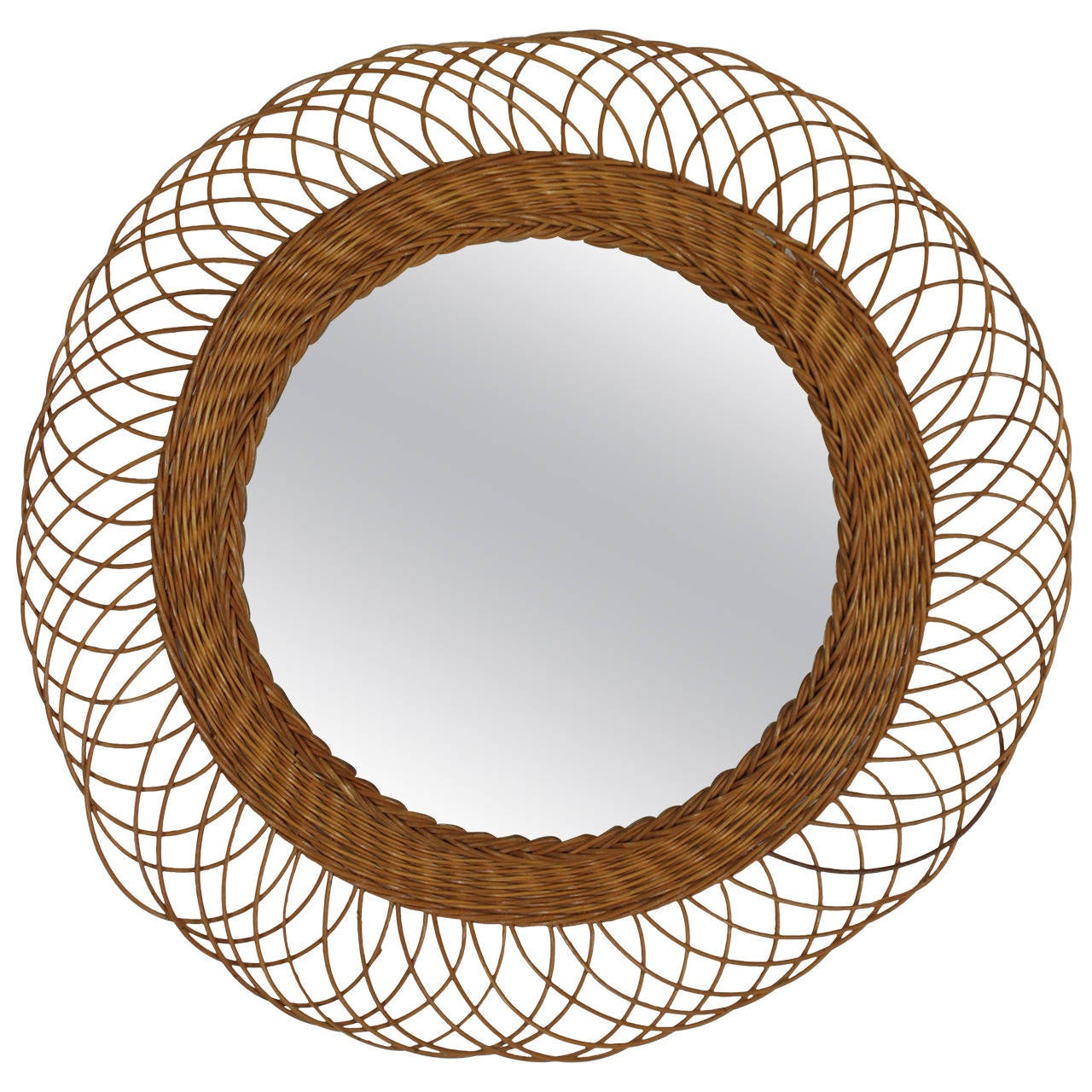 French Riviera Flower Burst Wicker Mirror For Sale at 1stdibs