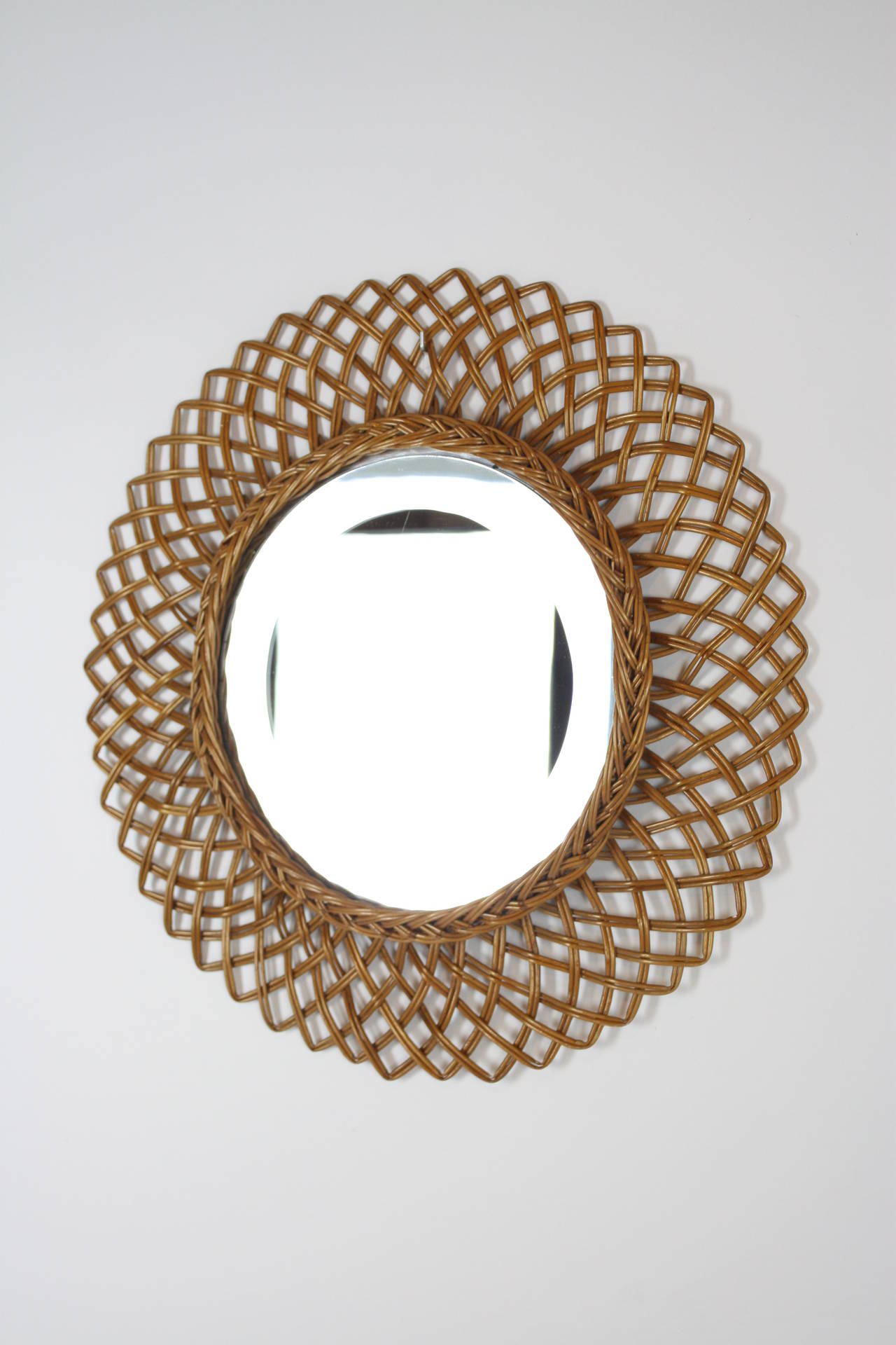 Hand-Crafted Spanish Rattan Midcentury Circular Mirror