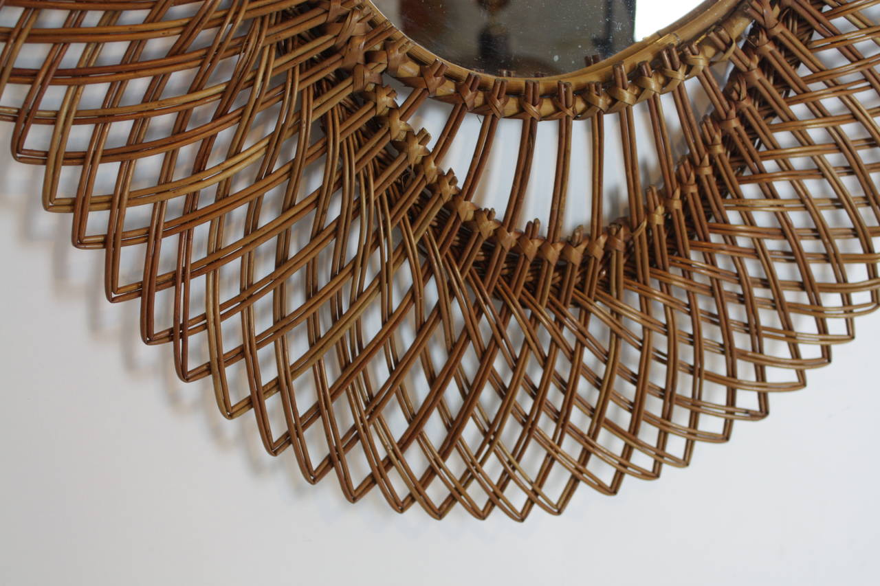 Mediterranean coast style mirror handcrafted in wicker and rattan.