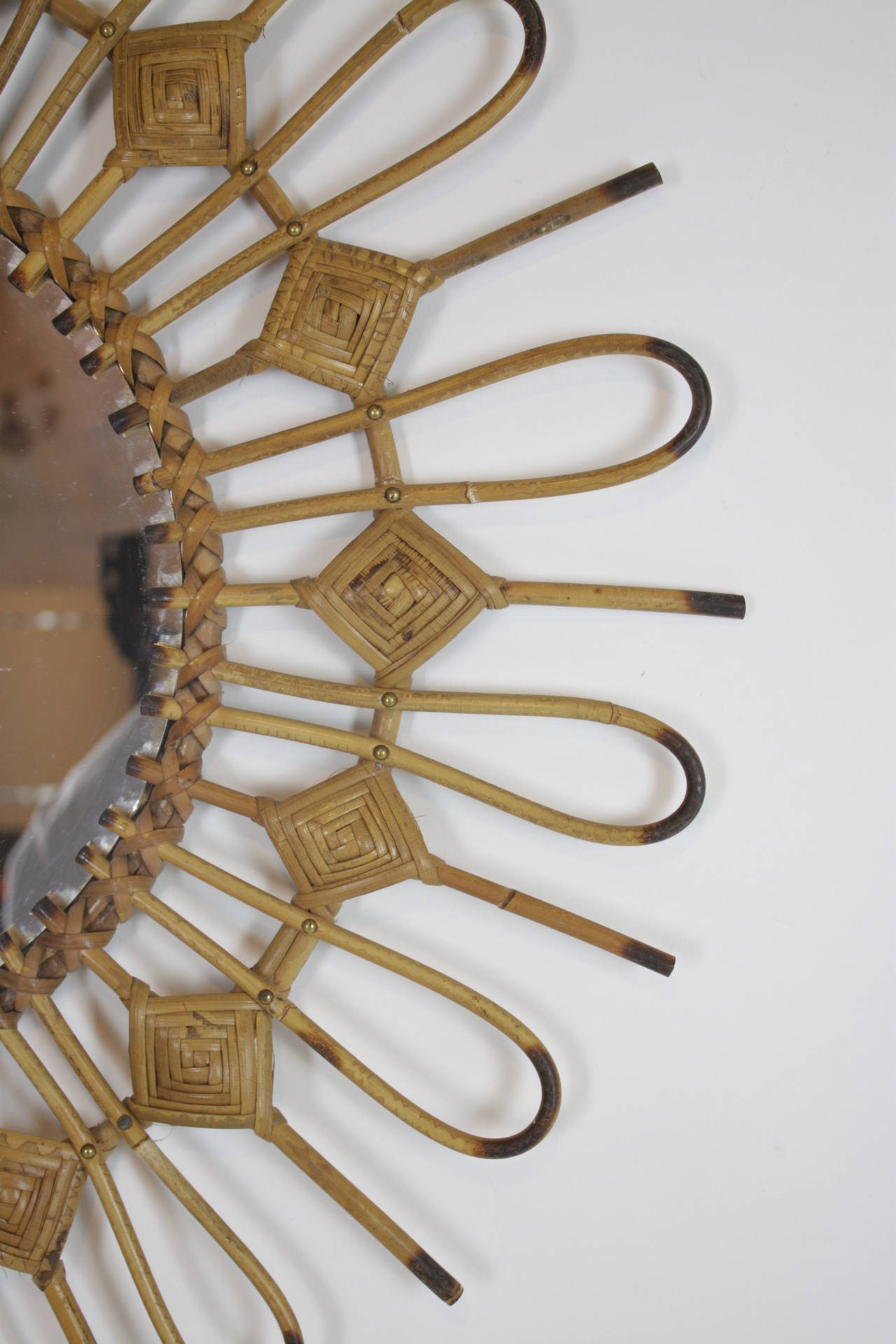 Rare Spanish Mid-Century Rattan Mirror, circa 1950 In Excellent Condition In Barcelona, ES