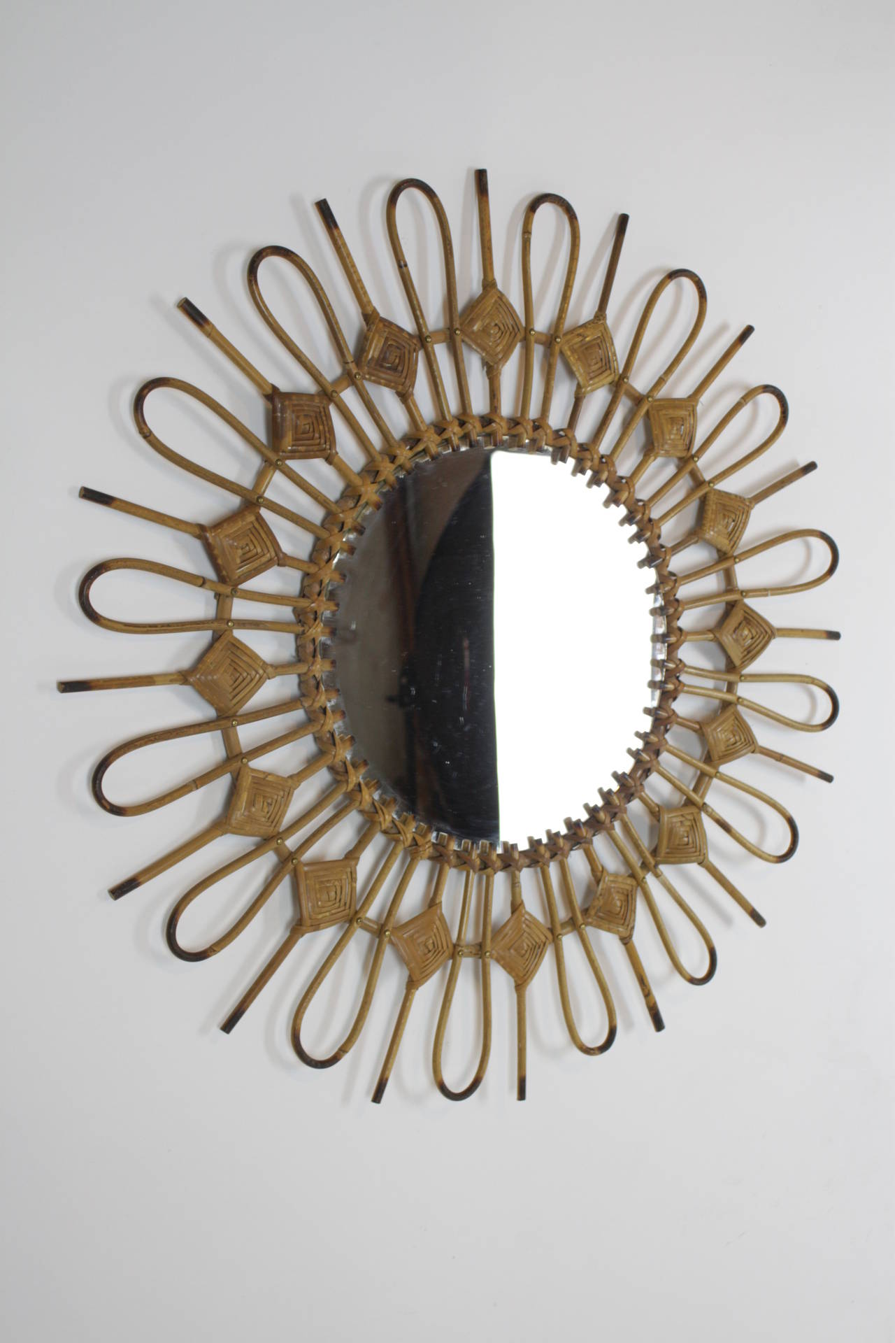 Mid-20th Century Rare Spanish Mid-Century Rattan Mirror, circa 1950