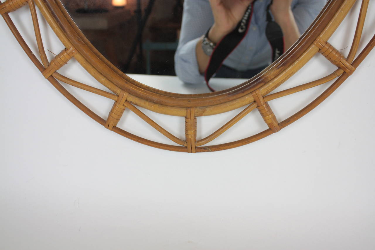 Spanish Bamboo and Wicker Oval Mirror with Geometric Design from the Coast of Cadiz