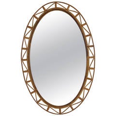 Bamboo and Wicker Oval Mirror with Geometric Design from the Coast of Cadiz