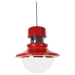 Red Iron and Opaline Glass Pendant Lamp by Miquel Milà