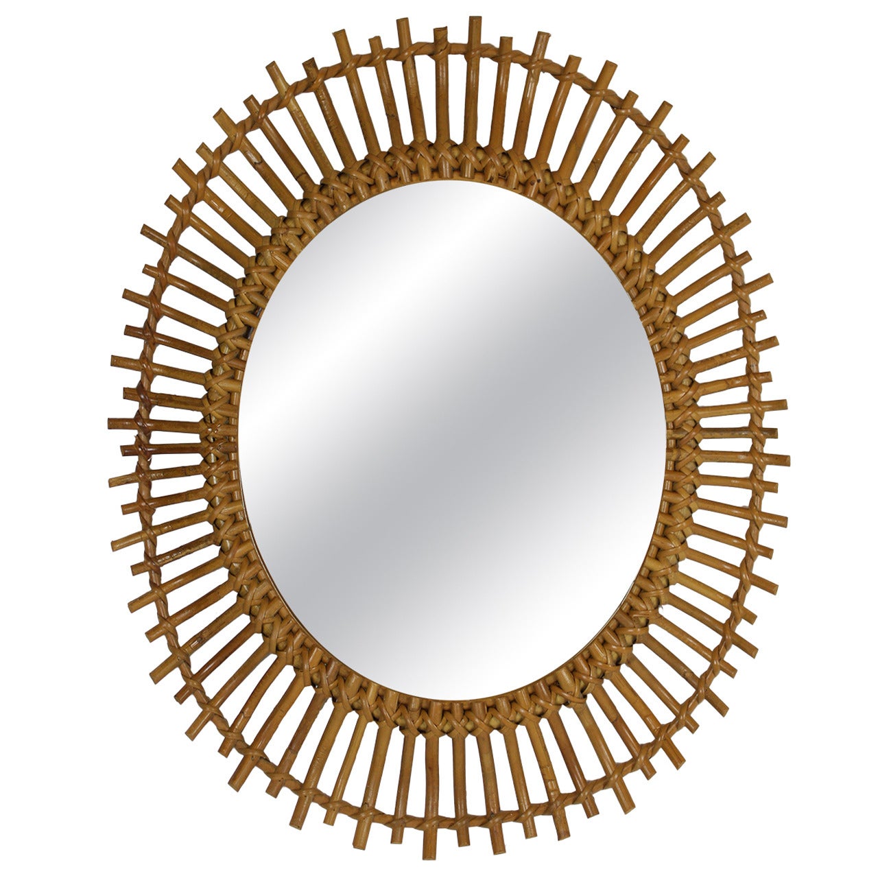 Bamboo and Rattan Sunburst Oval Mirror