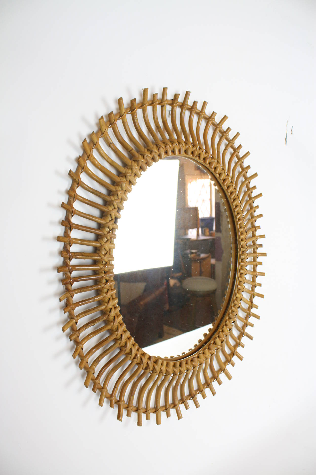 Spanish Bamboo and Rattan Sunburst Oval Mirror
