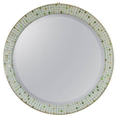 Spanish Mid-Century Modern Pastel Colors Ceramic Mosaic Circular Mirror