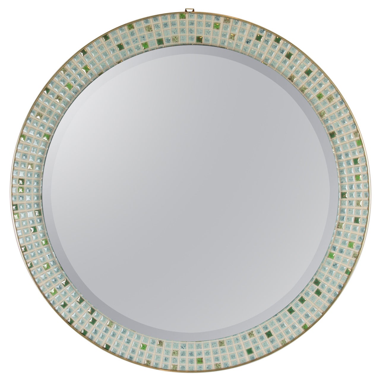 Round Wall Mirror with Ceramic Tiles Mosaic Frame, Spain, 1960s