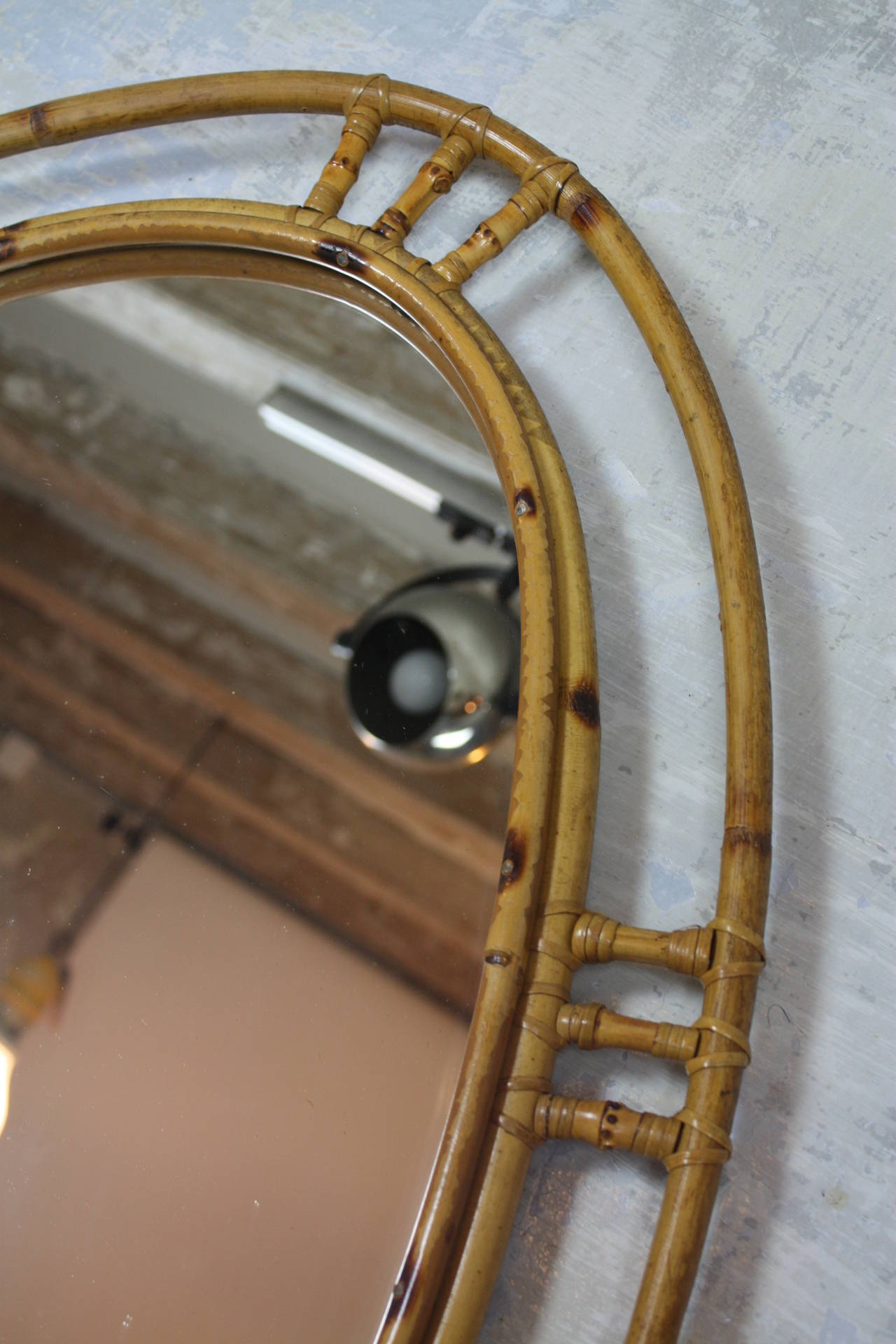 Mid-Century Modern Superb Spanish Big Size Bamboo Oval Mirror