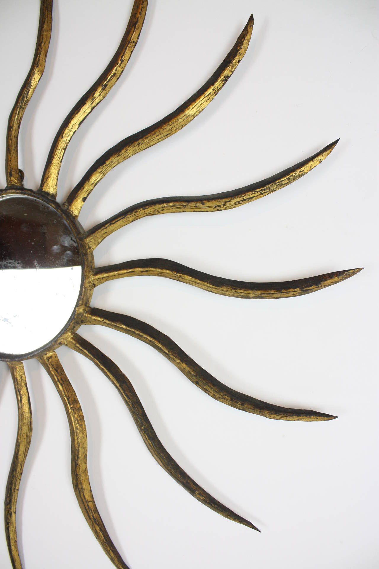 Gold Leaf Early 20th Century Gilt Iron Sunburst Mirror