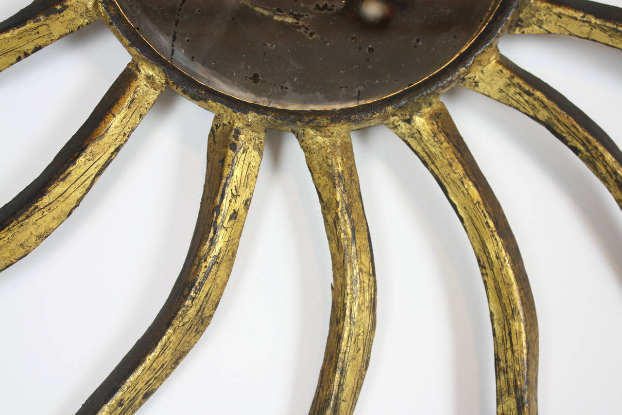 Mid-Century Modern Early 20th Century Gilt Iron Sunburst Mirror