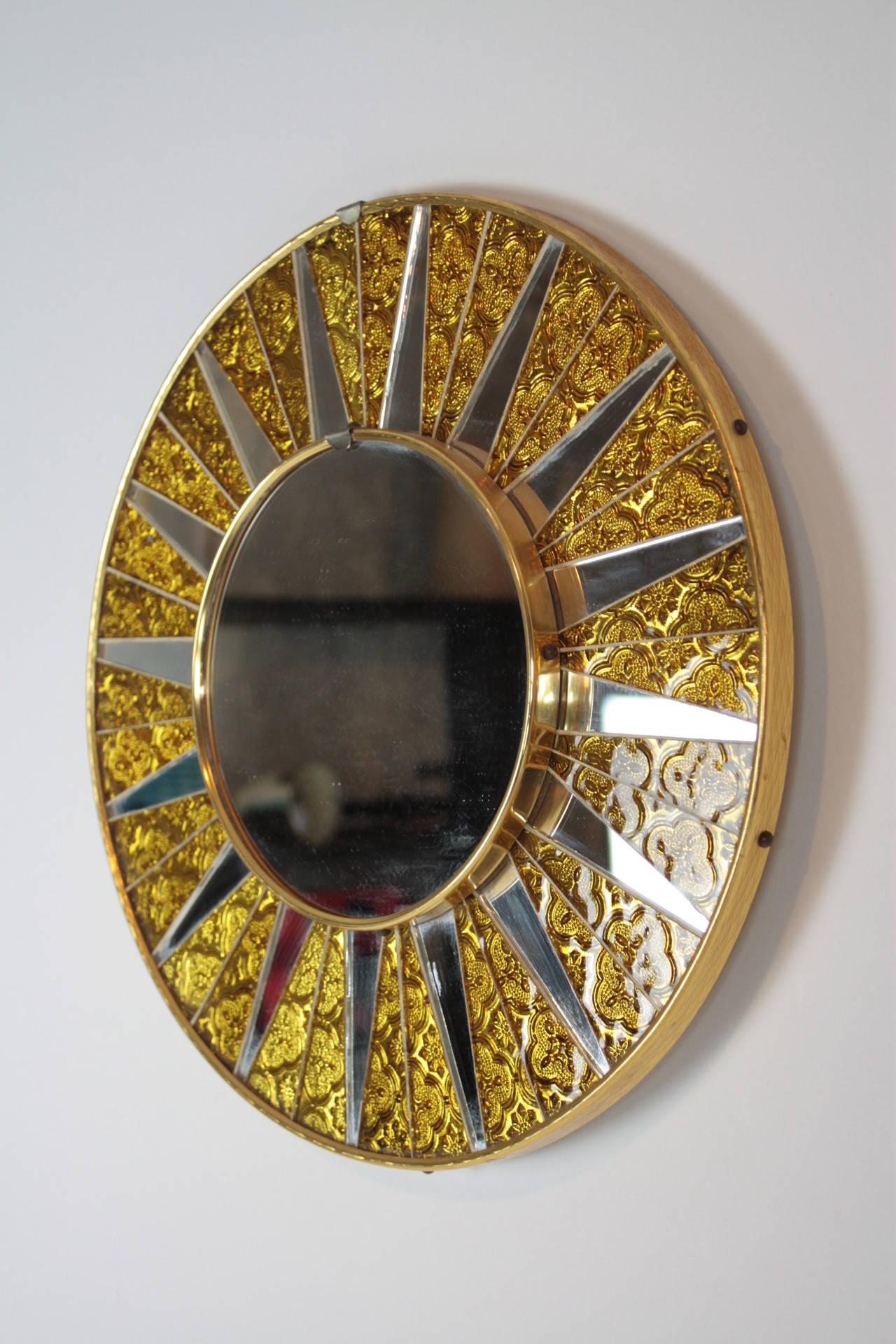 Mid-20th Century Spanish Mid-Century Modern Glass Mosaic Sun Mirror