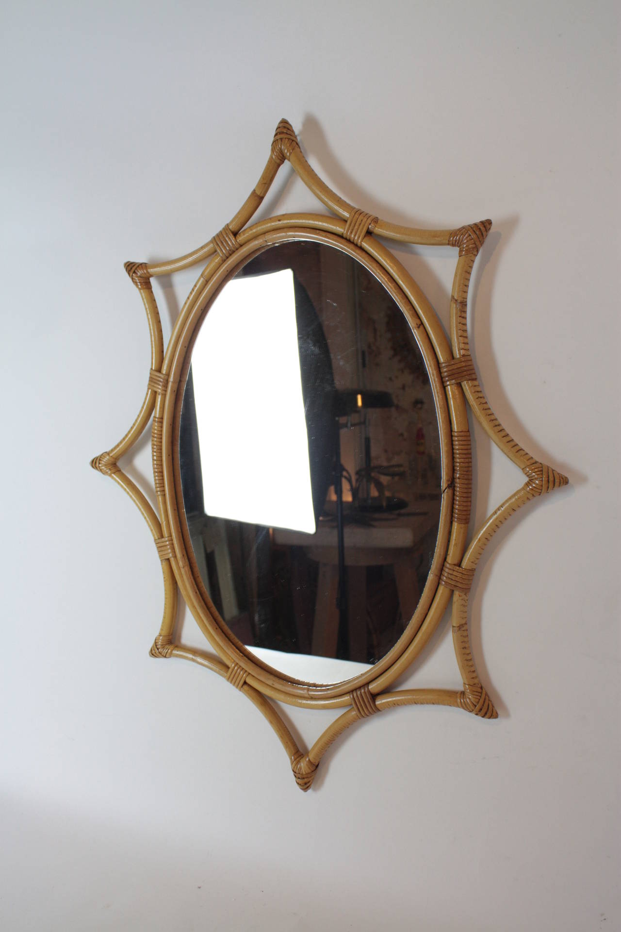 Mid-Century Bamboo Starburst Mirror In Excellent Condition In Barcelona, ES
