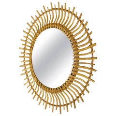 Spanish bamboo and rattan sunburst mirror with curved beams. 8