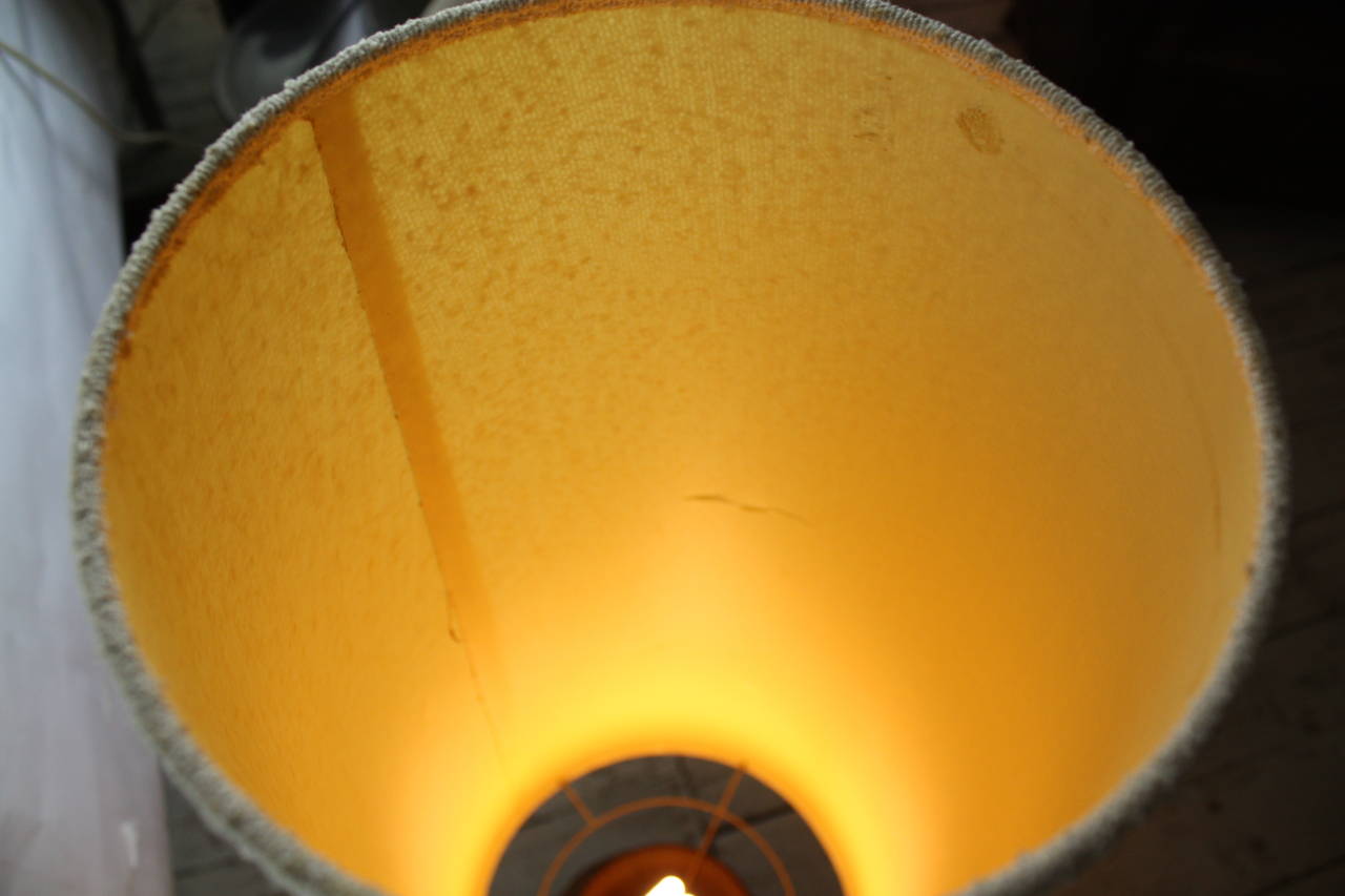 Mid-20th Century Massive Mid century Fat lava pottery table lamp with original tall shade.
