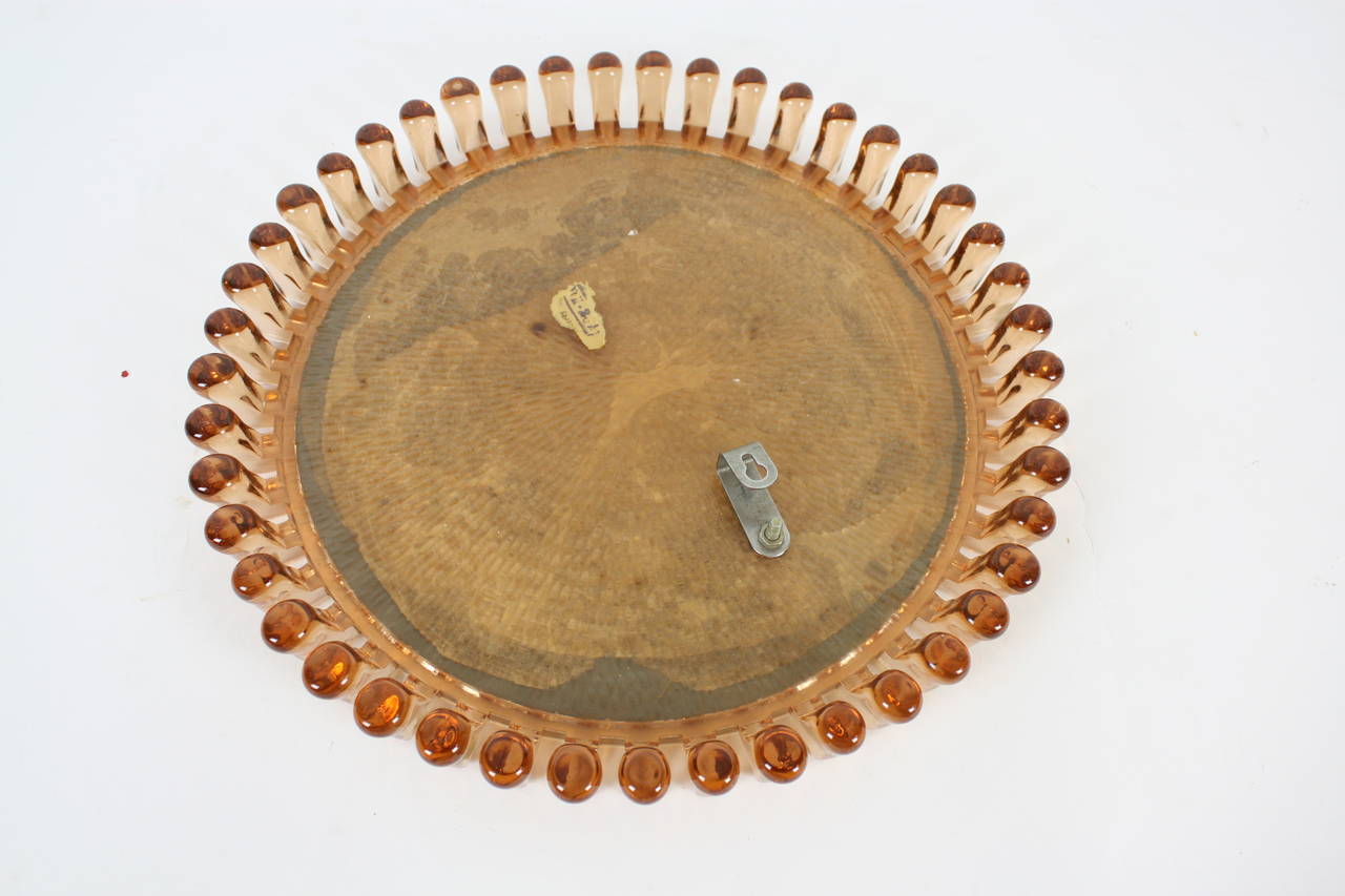 Molded Italian 1950s Scalloped Amber Glass Framed Circular Sunburst Mirror 