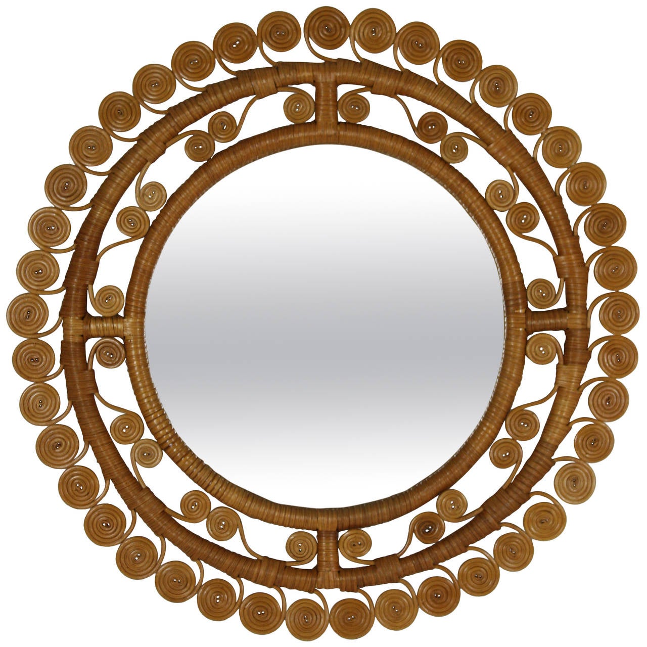 Spanish Bamboo and Wicker Circular Mirror at 1stDibs