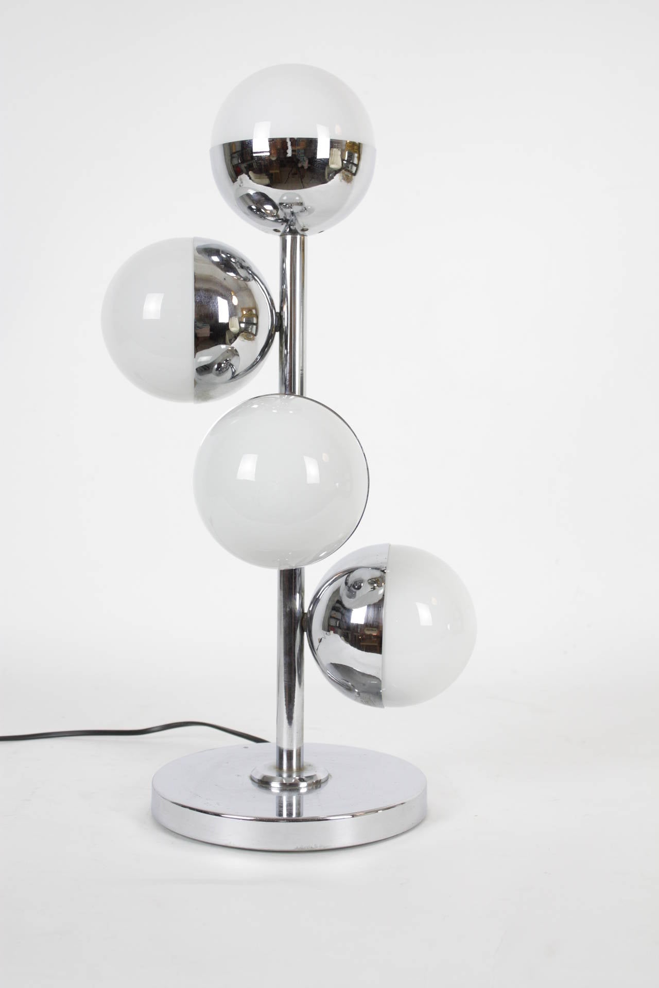 Mid-20th Century Italian Modernist Stilnovo Style Chrome Table Lamp with Opaline Glass Globes