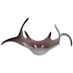 Sculptural Murano Opal Purple and White Glass Centerpiece