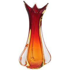 Archimede Seguso Red, Orange and Yellow Murano glass vase