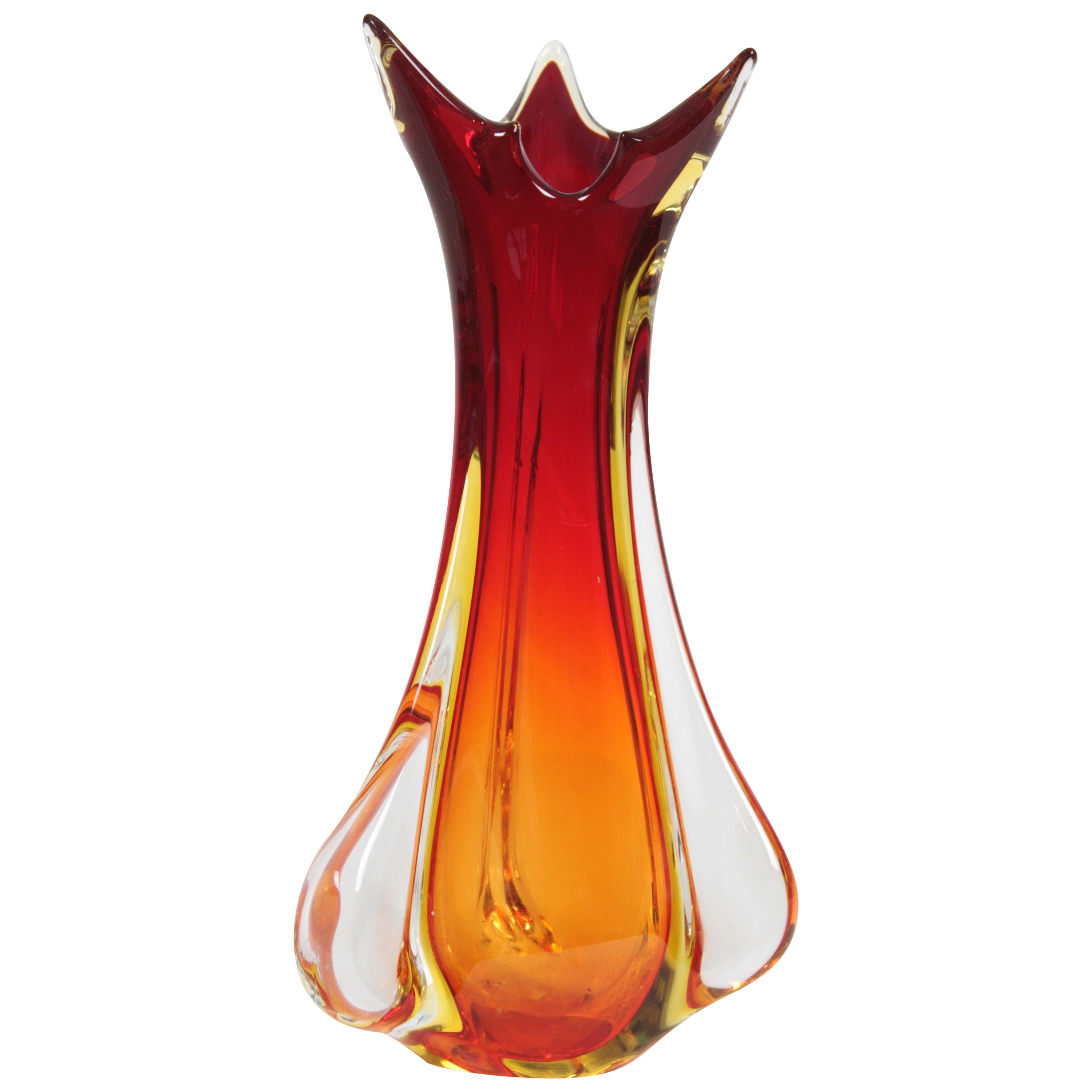 Archimede Seguso Red, Orange and Yellow Murano glass vase