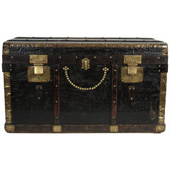 19th c. French black traveling trunk. Marked:  M  LV