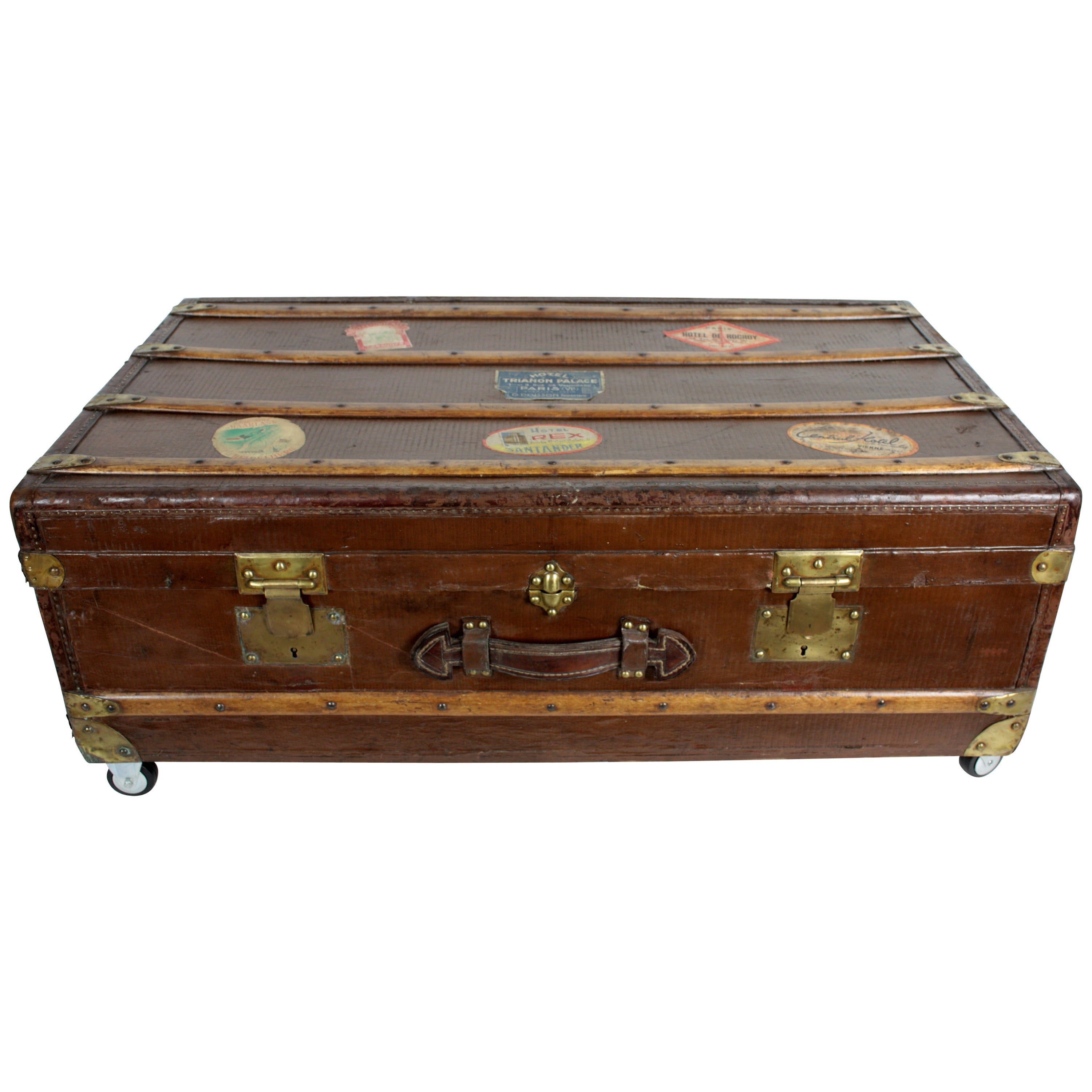 19 th c. French Steamer Trunk as Coffee Table