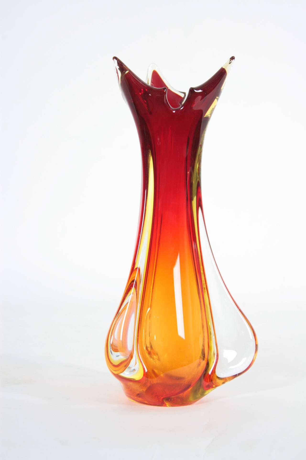 Italian Archimede Seguso Red, Orange and Yellow Murano glass vase