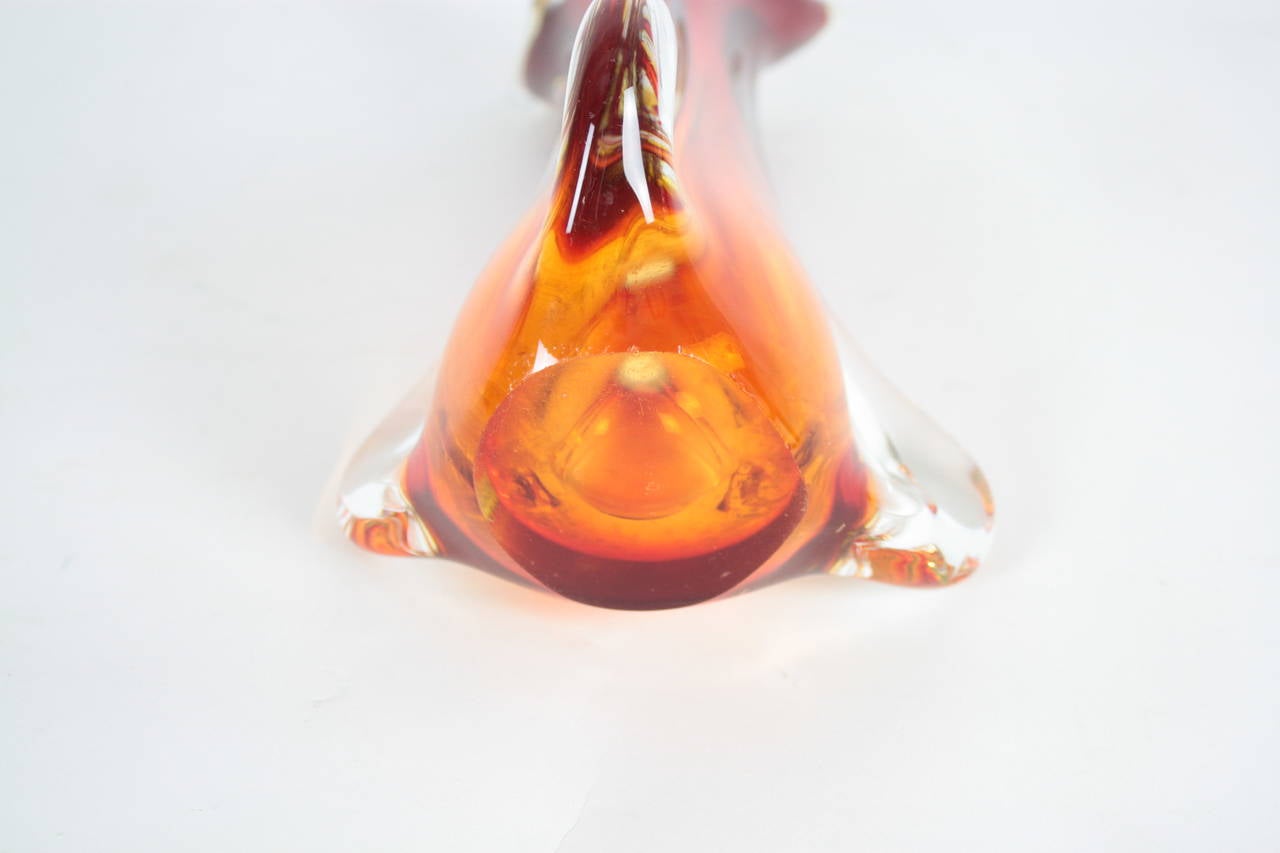 Mid-20th Century Archimede Seguso Red, Orange and Yellow Murano glass vase
