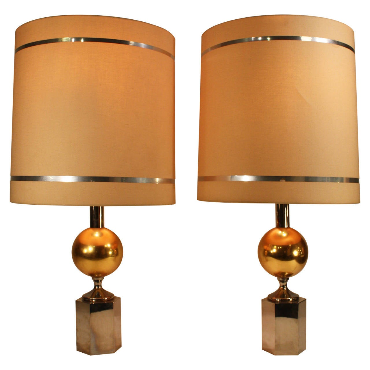 Pair of Brass and Silver Plated Italian Table Lamps For Sale at 1stdibs