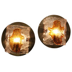 Pair of Clear and Amber Mazzega Murano Glass Wall Sconces 11