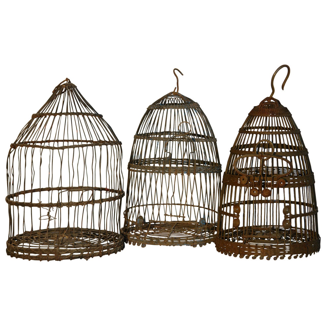 Three Tunisian wirework bird cages