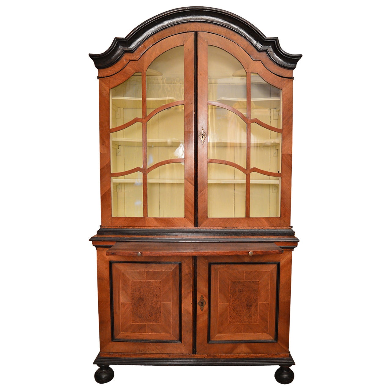 18th Century Swedish Walnut and Burled Elm Root Vitrine Cabinet With Glass Doors For Sale