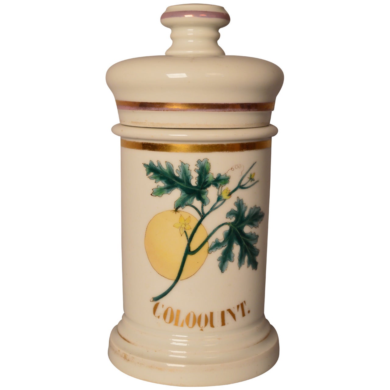 19th Century, French, Porcelain Apothecary Jar with Finley Painted Fruit Label