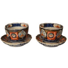 Pair of Japanese Imari Tea Bowls and Under Plates