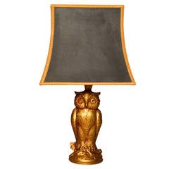 Vintage Cast Brass Owl Lamp, circa 1940
