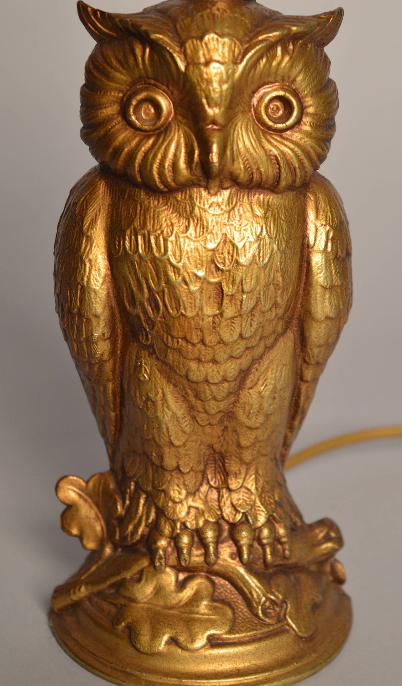 20th Century Cast Brass Owl Lamp, circa 1940