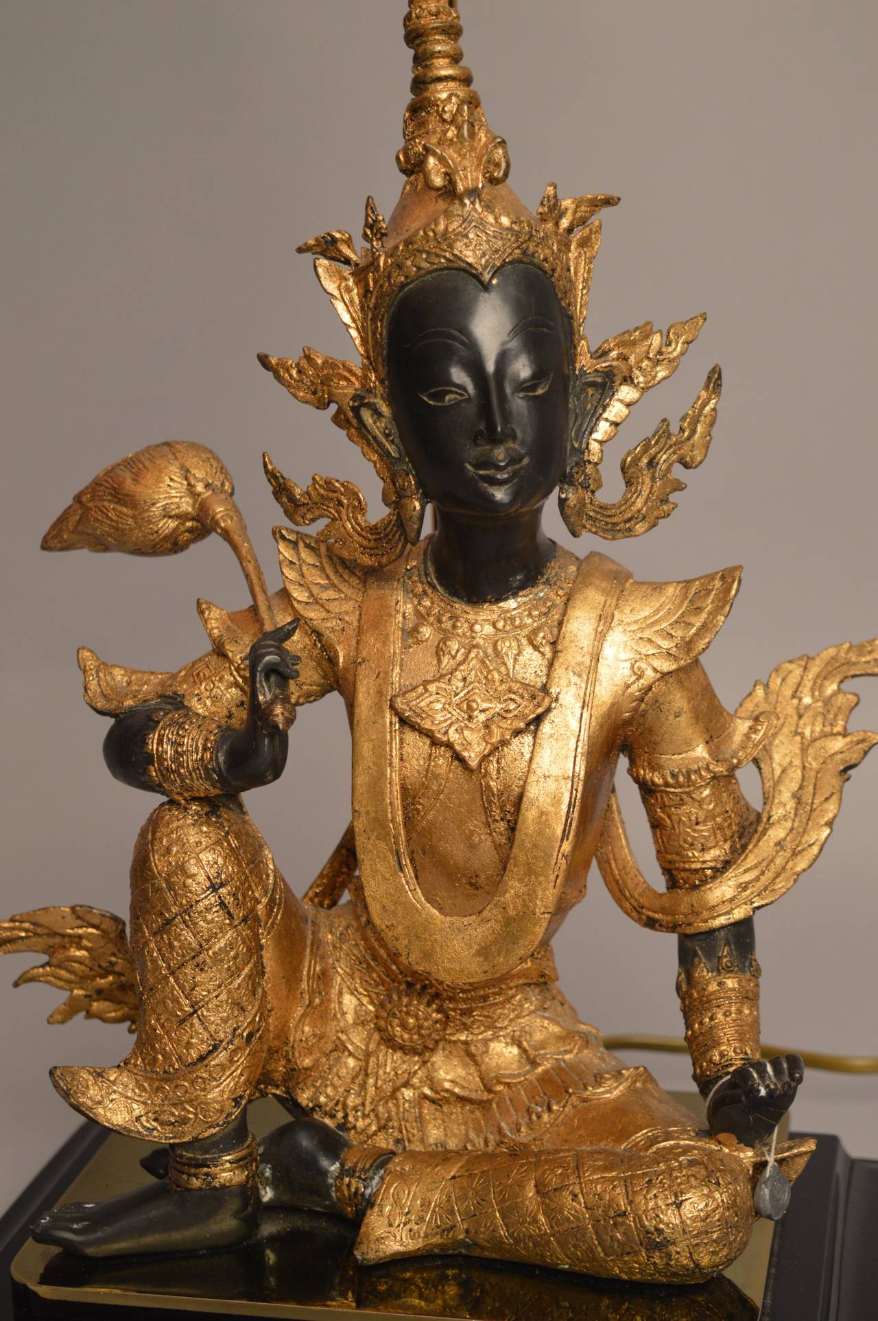 Cambodian Bronze Apsara Statue Lamp In Excellent Condition In Antwerp, BE